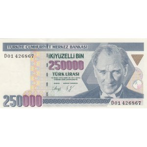 Turkey, 250.000 Lira, 1992, UNC, p207, 7/1. Emission, D01 first prefix