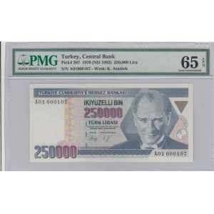 Turkey, 250.000 Lira, 1992, UNC, p207, 7/1. Emission, A01