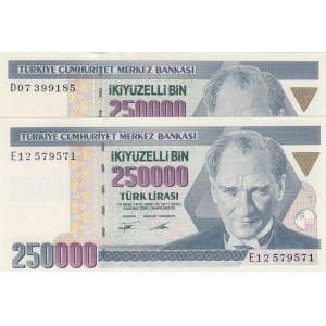 Turkey, 250.000 Lira, 1992 / 1995, UNC, p207, 7/1. ve 7/2. Emission, (Total 2 banknotes)