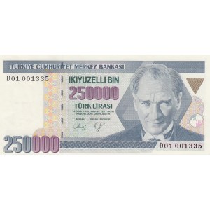 Turkey, 250.000 Lira, 1992, UNC, p207, 7/1. Emission, D01 first prefix