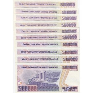 Turkey, 500.000 Lira, 1993/1997, UNC, p208a/ p208c/ p212, 7. Emission, (Total 10 banknotes)