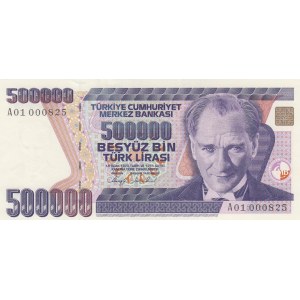 Turkey, 500.000 Lira, 1993, UNC, p208a 7/1. Emission, A01 first prefix and low serial number