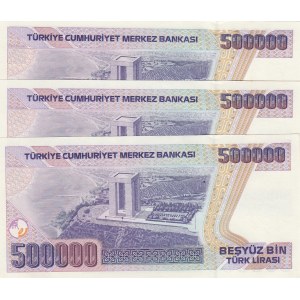 Turkey, 500.000 Lira, 1994, UNC, p208c, 7/3. Emission, (Total 3 consecutive banknotes)