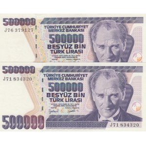 Turkey, 500.000 Lira, 1997, UNC, p212, 7/4. Emission, DIFFERENT WATERMARK, (Total 2 banknotes)