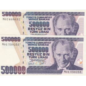 Turkey, 500.000 Lira, 1997, UNC, p212 7/1. Emission, M01 first prefix and M02 last prefix, (Total 2 banknotes)