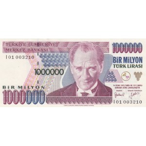 Turkey, 1.000.000 Lira, 1996, UNC, p209a, 7/. Emission, I01 first prefix