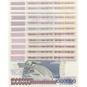 Turkey, 1.000.000 Lira, 1996/2002, UNC, p209, 7/2. and 7/3. Emission, (Total 11 banknotes)