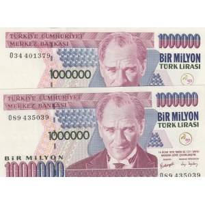 Turkey, 1.000.000 Lira, 2002, UNC, p209, 7/3. Emission, DIFFERENT WATERMARK, (Total 2 banknotes)