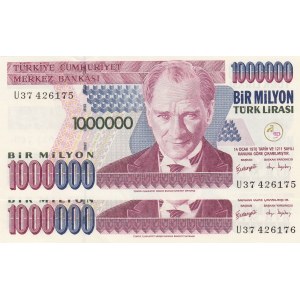 Turkey, 1.000.000 Lira, 2002, UNC, p209c, 7/3. Emission, U37 Last Prefix, (Total 2 banknotes)