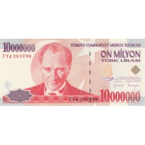 Turkey, 10.000.000 Lira, 1999, UNC, p214, 7/1. Emission, F74 First Prefix