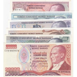 Turkey, 100 Lira, 500 Lira, 1.000 Lira, 5.000 Lira, 10.000 Lira and 20.000 Lira, UNC, 7. Emission Lot, (Total 6 banknotes)