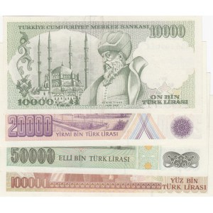 Türkiye, 10.000 Lira, 20.000 Lira, 50.000 Lira and 100.000 Lira, 7. Emission Lot, (Total 4 Banknotes)