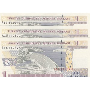 Turkey, 1 New Turkish Lira, 2005, UNC, p216, 8/1. Emission, (Total 3 consecutive banknotes)