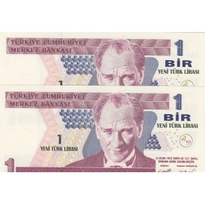 Turkey, 1 New Turkish Lira, 2005, UNC, p216, 8/1. Emission, (Total 2 consecutive banknotes)