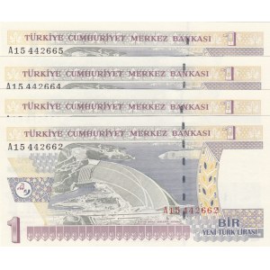 Turkey, 1 New Turkish Lira, 2005, UNC, p216, 8/1. Emission, (Total 4 consecutive banknotes)