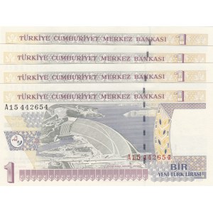 Turkey, 1 New Turkish Lira, 2005, UNC, p216, 8/1. Emission, (Total 4 consecutive banknotes)