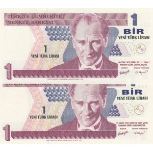 Turkey, 1 New Turkish Lira (2), 2005, UNC, p218, 8/1. Emission, (Total 2 banknotes)