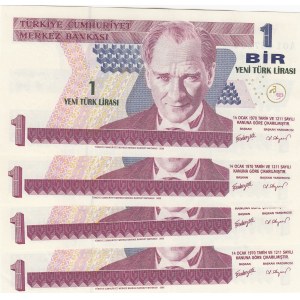 Turkey, 1 New Turkish Lira, 2005, UNC, p216, 8/1. Emission, A01, (Total 4 banknotes)