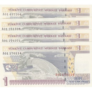 Turkey, 1 New Turkish Lira, 2005, UNC, p216, 8/1. Emission, A01, (Total 4 banknotes)