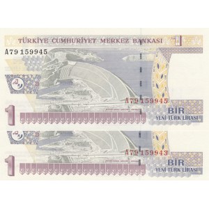 Turkey, 1 New Turkish Lira, 2005, UNC, p216, 8/1. Emission, A79 LAST PREFİX, (Total 2 banknotes)