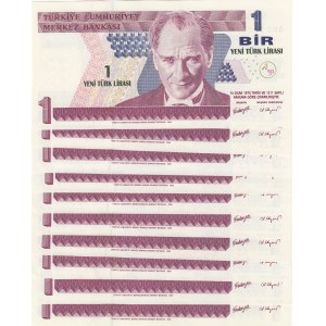 Turkey, 1 New Turkish Lira, 2005, UNC, p216, 8/1. Emission, (Total 10 banknotes)