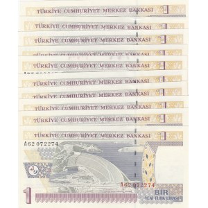 Turkey, 1 New Turkish Lira, 2005, UNC, p216, 8/1. Emission, (Total 10 banknotes)