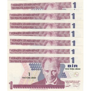 Turkey, 1 New Turkish Lira, 2005, UNC, p216, 8/1. Emission, A01, (Total 7 banknotes)