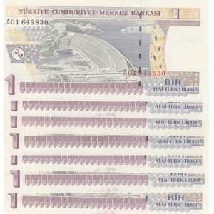 Turkey, 1 New Turkish Lira, 2005, UNC, p216, 8/1. Emission, A01, (Total 7 banknotes)