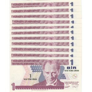 Turkey, 1 New Turkish Lira, 2005, UNC, p216, 8/1. Emission, (Total 11 consecutive banknotes)