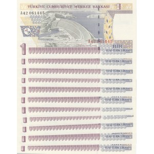 Turkey, 1 New Turkish Lira, 2005, UNC, p216, 8/1. Emission, (Total 11 consecutive banknotes)