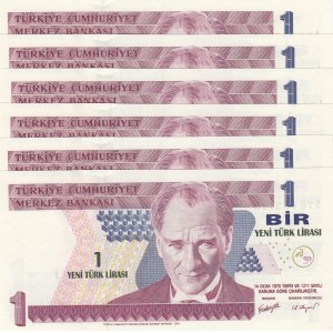 Turkey, 1 New Turkish Lira, 2005, UNC, p216, 8/1. Emission, (Total 6 consecutive banknotes)