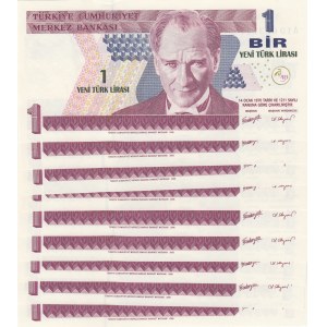 Turkey, 1 New Turkish Lira, 2005, UNC, p216, 8/1. Emission, (Total 9 consecutive banknotes)