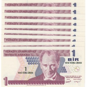 Turkey, 1 New Turkish Lira, 2005, UNC, p216, 8/1. Emission, (Total 9 consecutive banknotes)