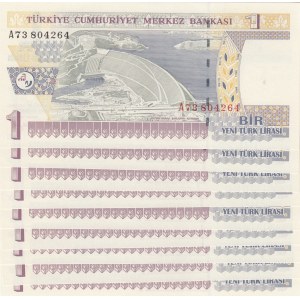 Turkey, 1 New Turkish Lira, 2005, UNC, p216, 8/1. Emission, (Total 9 consecutive banknotes)