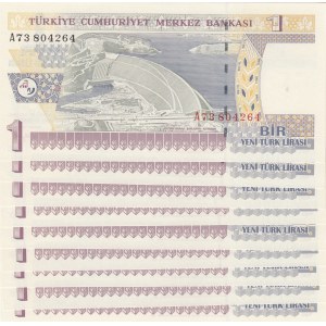 Turkey, 1 New Turkish Lira, 2005, UNC, p216, 8/1. Emission, (Total 9 consecutive banknotes)