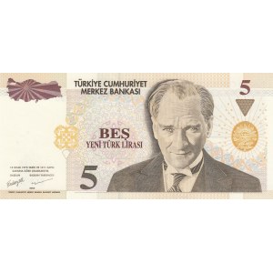 Turkey, 5 New Turkish Lira, 2005, UNC, p217, 8/1. Emission, B90 last prefix.
