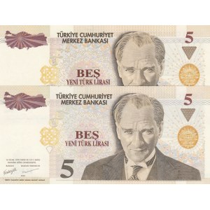 Turkey, 5 New Turkish Lira, 2005, UNC, p217, 8/1. Emission, A01, (Total 2 banknotes)