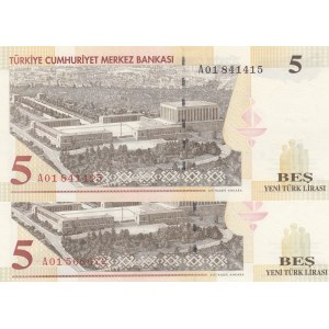 Turkey, 5 New Turkish Lira, 2005, UNC, p217, 8/1. Emission, A01, (Total 2 banknotes)