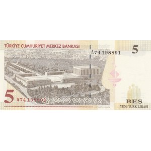 Turkey, 5 New Turkish Lira, 2005, UNC, p217, 8/1. Emission, RADAR