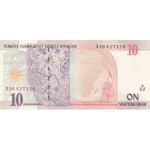 Turkey, 10 New Turkish Lira, 2005, UNC, p218, 8/1. Emission, A first prefix.