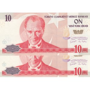 Turkey, 10 New Turkish Lira, 2005, UNC, p218, 8/1. Emission, (Total 2 consecutive banknotes)