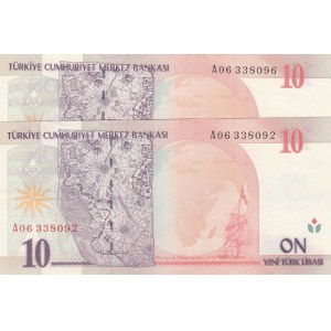 Turkey, 10 New Turkish Lira, 2005, UNC, p218, 8/1. Emission, (Total 2 banknotes)