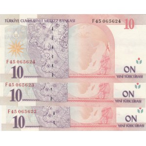 Turkey, 10 New Turkish Lira, 2005, UNC, p218, 8/1. Emission, (Total 3 consecutive banknotes)