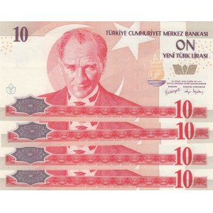 Turkey, 10 New Turkish Lira, 2005, UNC, p218, 8/1. Emission, (Total 4 banknotes)