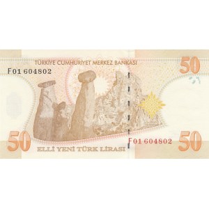 Turkey, 50 Lira, 2005, UNC, p220, 8/1. Emission, F01 first prefix