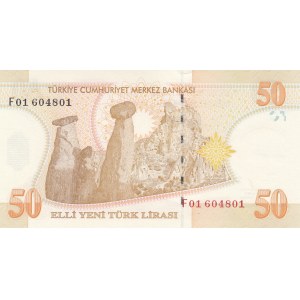 Turkey, 50 New Turkish Lira, 2005, UNC, p220, 8/1. Emission, F01 first prefix.