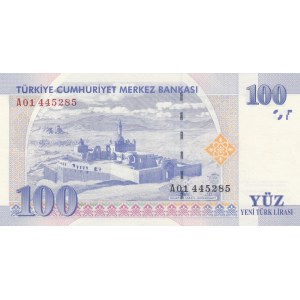 Turkey, 100 New Turkish Lira, 2005, UNC, p221, 8/1. Emission, A01 first prefix.