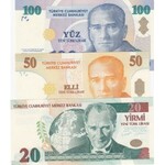 Turkey, 1 New Turkish Lira, 5 New Turkish Lira, 10 New Turkish Lira, 20 New Turkish Lira, 50 New Turkish Lira and 100 New Turkish Lira, 2005, UNC, p216…p221, 8. Emission full A01 set, (Total 6 banknotes)