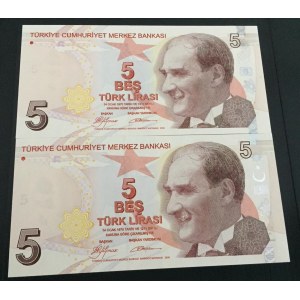 Turkey, 5 Lira, 2009, UNC, p222a, 9/1. Emission, (Total 2 banknotes)