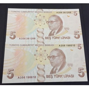 Turkey, 5 Lira, 2009, UNC, p222a, 9/1. Emission, (Total 2 banknotes)